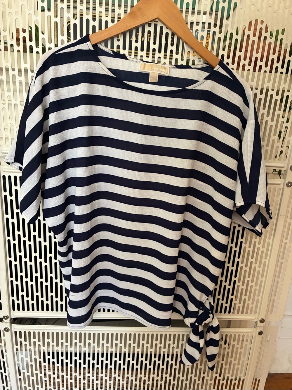 MICHEAL Micheal Kors Striped Navy and White Tie-Hem Women’s Top